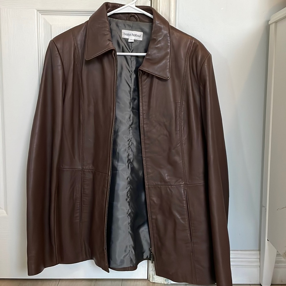 brown leather jacket
